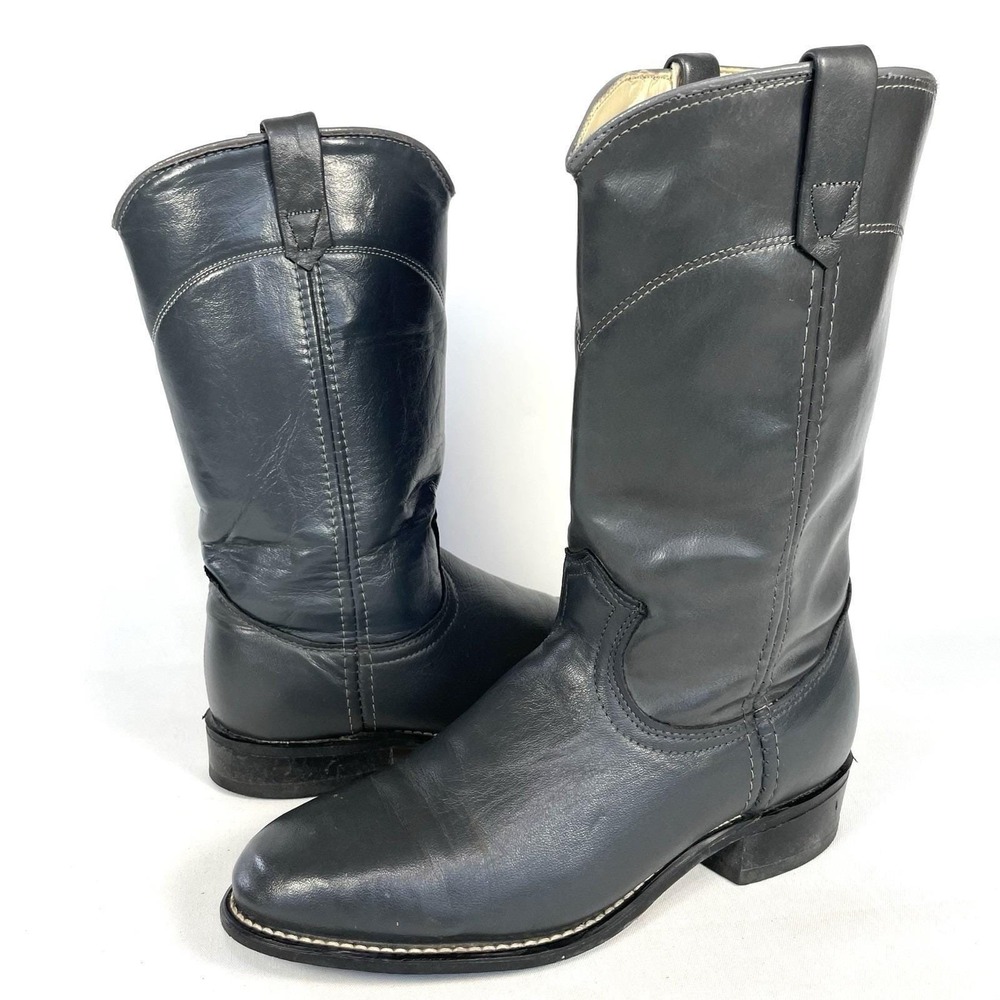 Vintage Acme Circle A Gray Leather Western Cowgirl Boots USA Womens 6